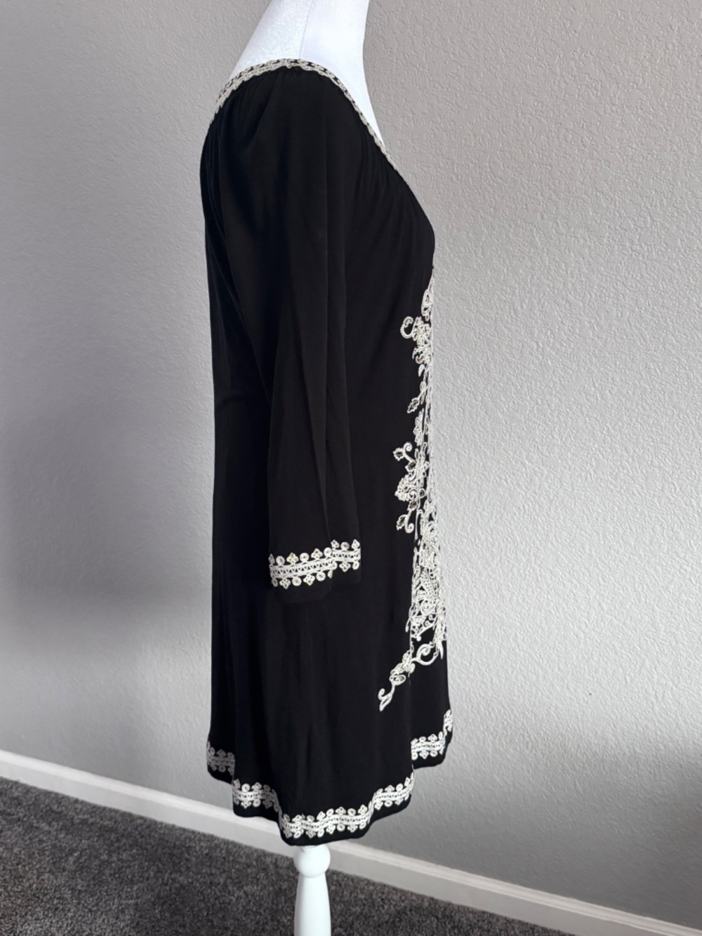 INC International Concepts Black Boho Embroidered Tunic Dress Size Large - Picture 7 of 12